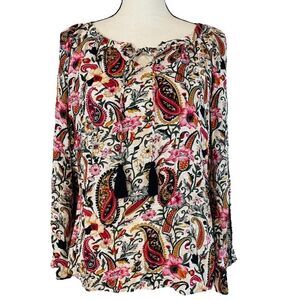 Chelsea & Theodore Long Sleeve Paisley Flowy Blouse Womens Medium